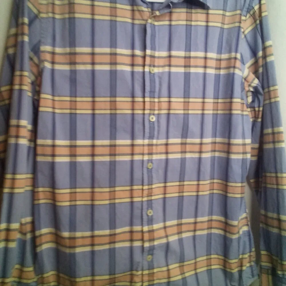 Banana Republic Shirt Men M 15 15 1/2 Button Up Long Sleeve Plaid Blue Orange